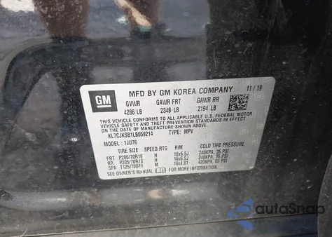 2020 Chevrolet Trax Fwd Ls z USA, uszkodzony, nr VIN KL7CJKSB1LB059214